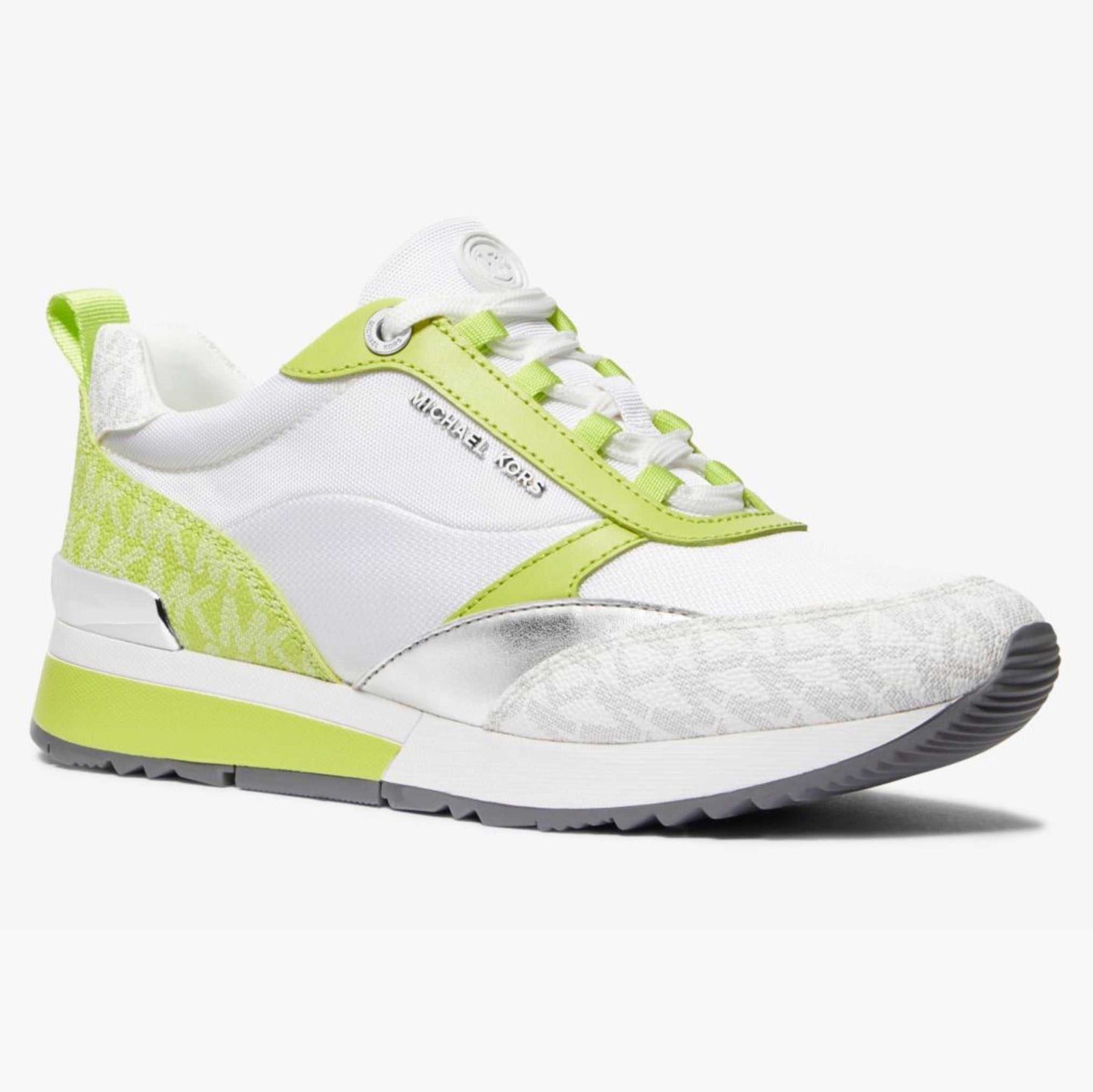 Count on our Allie Stride trainers to lend an irresistibly luxe feel to any outfit. Featuring two-tone Signature-print canvas and nylon panels, this low-top pair is punctuated with metallic accents to deliver a hint of shine with each step. We love how they’ll take you from the gym to the street with ease.