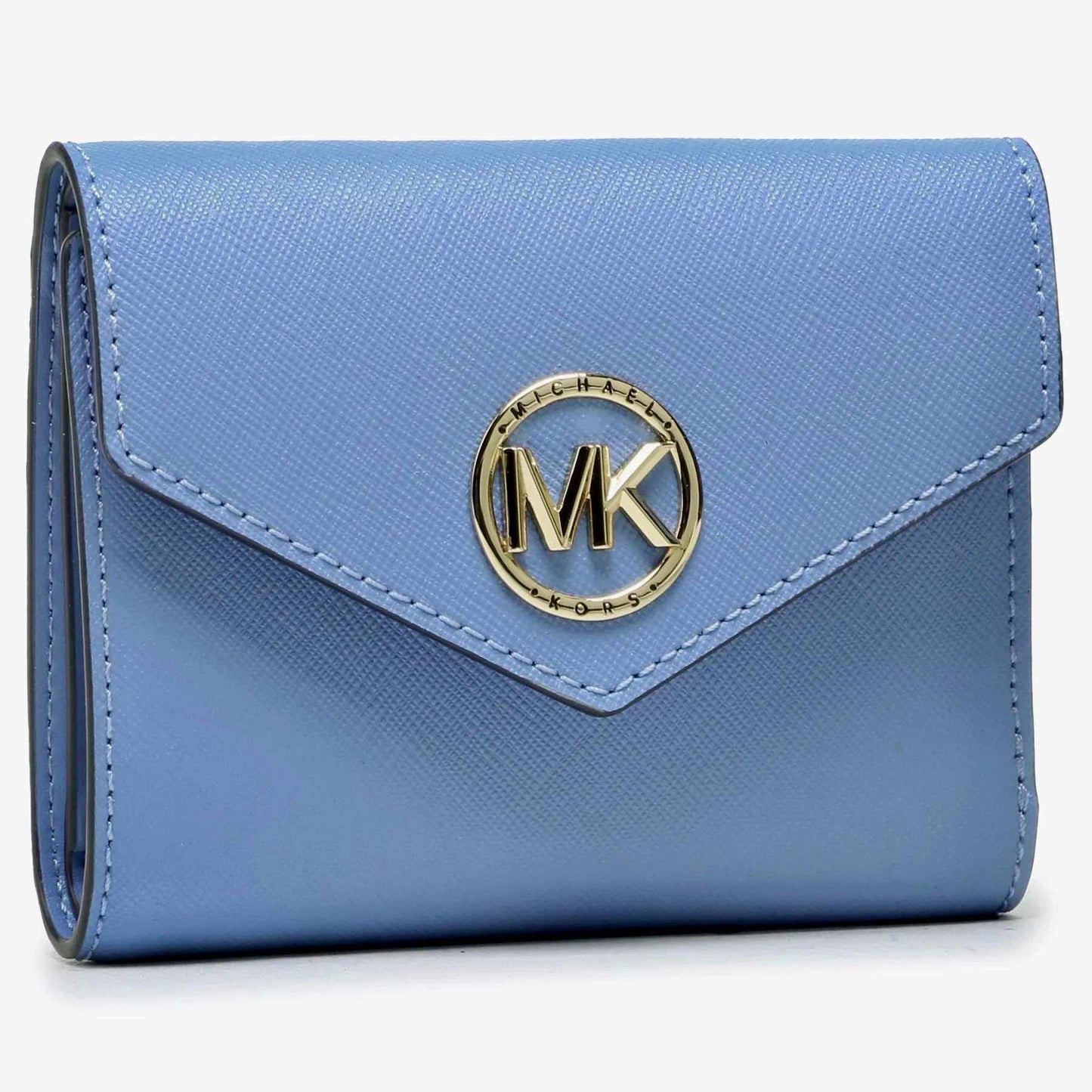The perfect complement to your everyday handbag, the Carmen tri-fold wallet marries function with style. The envelope silhouette is crafted from Saffiano leather and finished with a gleaming logo charm closure. Inside you’ll find a just-right array of pockets for cards and cash.