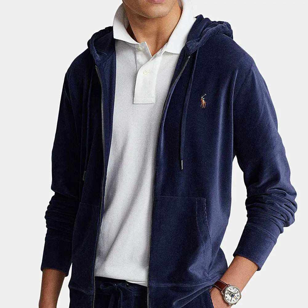 Knit Corduroy Full-Zip Hoodie Newport Navy