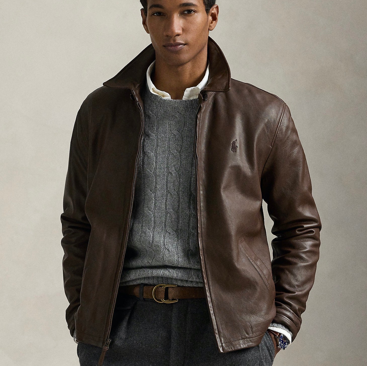 Leather Jacket Bison Brown – La Griffe Ausoni Montreux SA