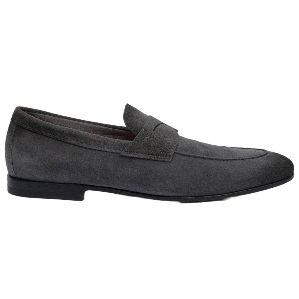 Elevate your everyday wardrobe with this suede loafer, adding a refined update to office-to-evening looks. This style flaunts an elegant silhouette with a classic saddle strap and raised apron stitching to accentuate its timeless lines. A contrast orange sole marks every stride with signature Santoni allure, whilst its Goodyear welt construction makes for a soft, flexible feel.