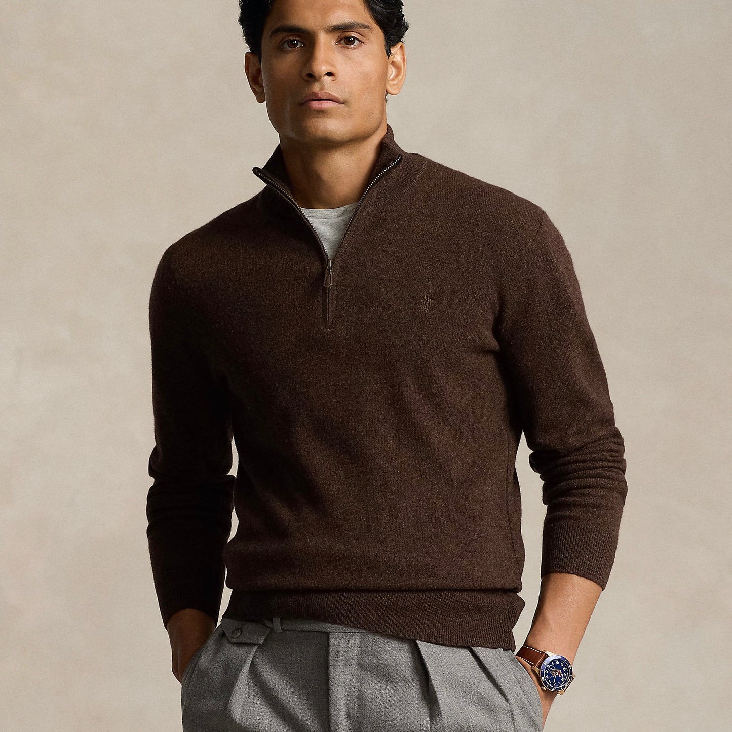 Luxurious Italian wool and our signature embroidered Pony elevate this quarter-zip sweater.