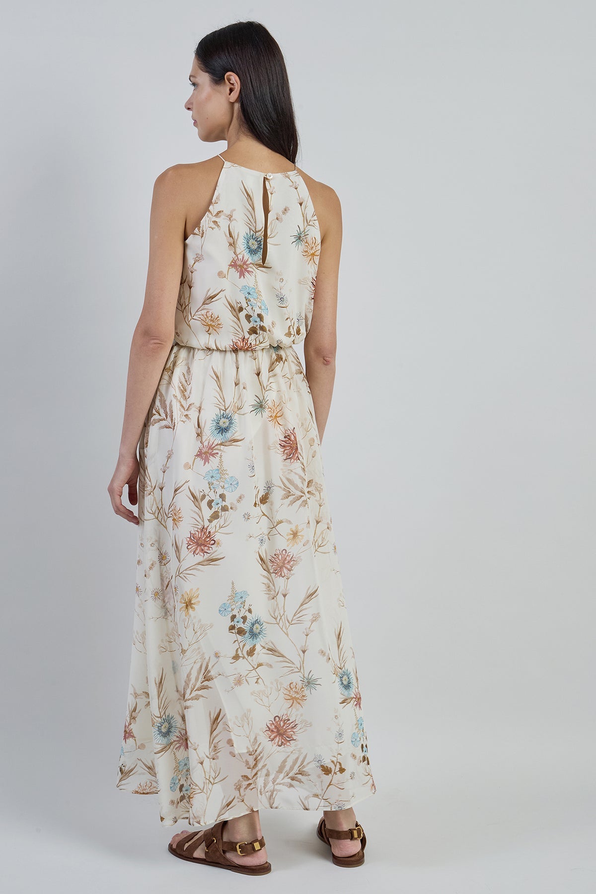 LONG SLEEVELESS PRINTED SILK DRESS WITH FLORAL PATTERN SAND | ELEVENTY