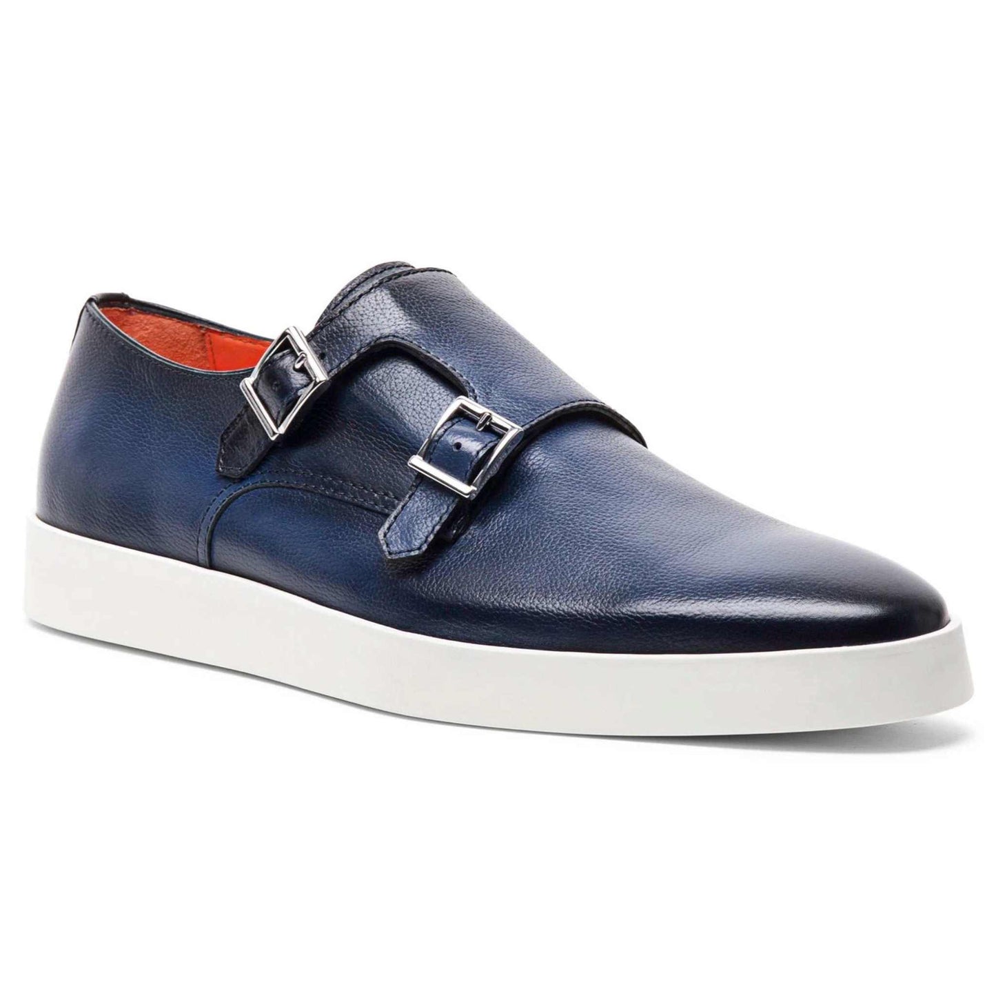 This men's double-buckle shoe flaunts a lightweight, laid-back design, accentuated with Santoni's artisanal flair. Its soft leather construction is treated with our signature “velatura” colour technique for a rich gradient effect. A smooth rubber sole and round toe define the silhouette for exceptional comfort. 