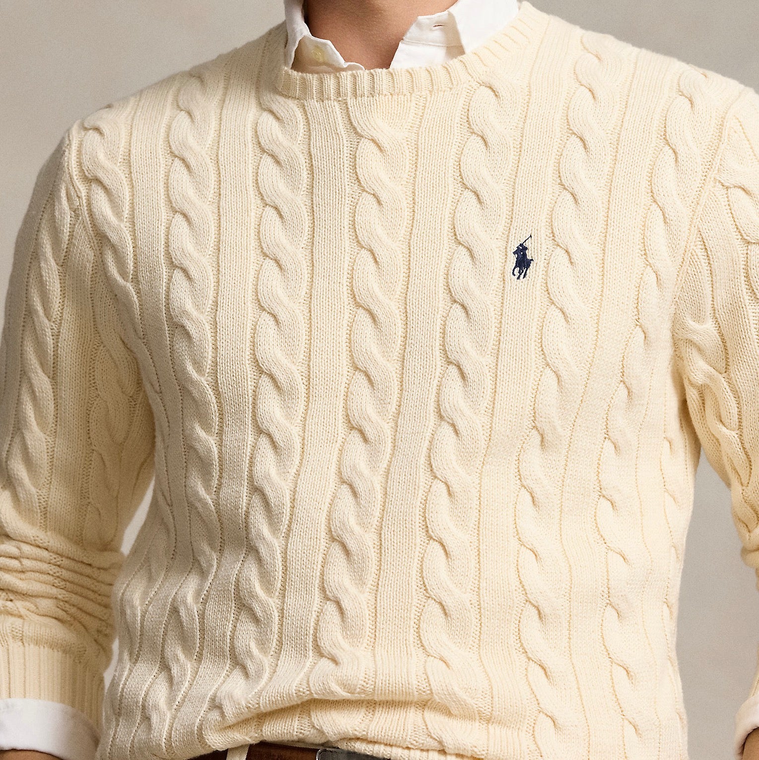 This cotton sweater combines two of Polo’s most iconic design elements: a textural cable-knit motif and our signature Pony.