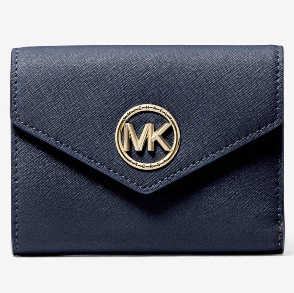 Carmen Medium Leather Tri-Fold Wallet Navy