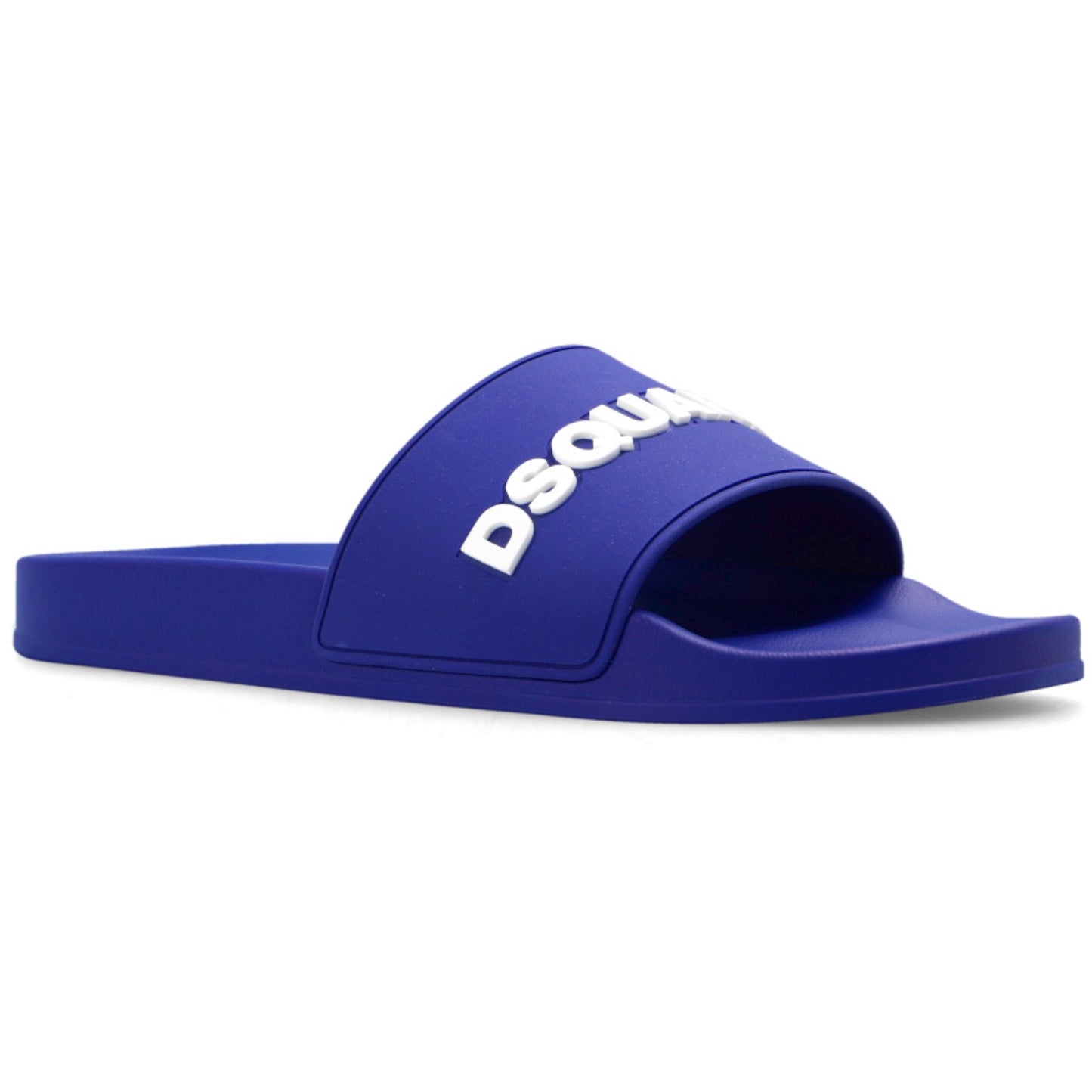 Blu slides with a raised logo in white from DSQUARED2. Made of rubber.