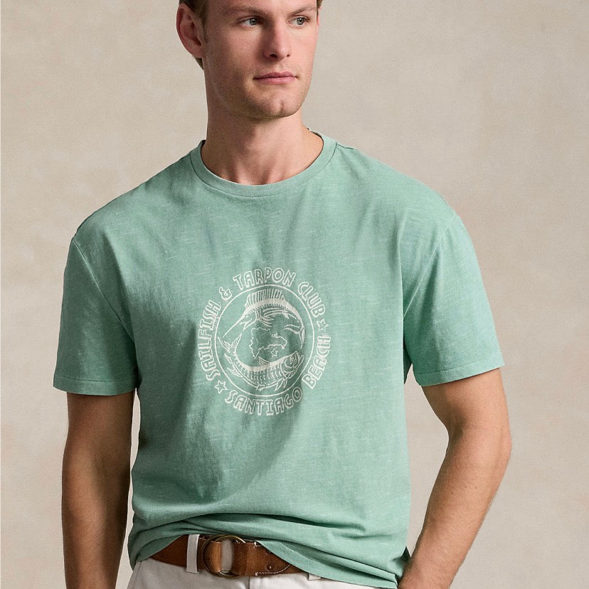 This garment-dyed T-shirt features our signature embroidered Pony and a fishing-inspired graphic.