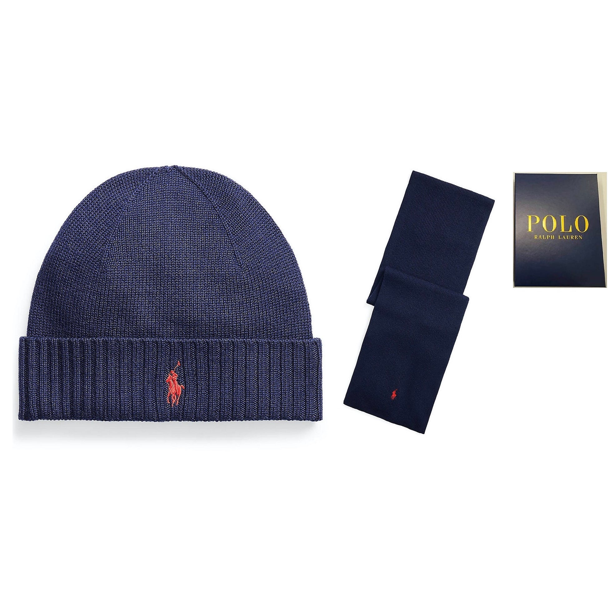 Knit with worsted merino wool yarns that are specially treated for easy care while maintaining durability and softness, the beanie and scarf in this classic gift set are finished with our signature embroidered Pony.