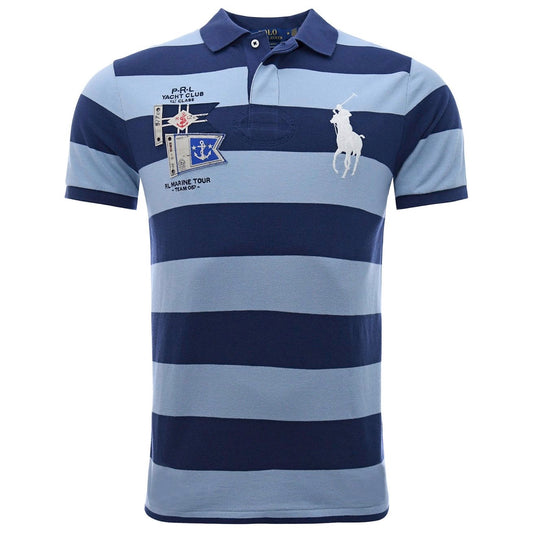 Men's slim-fit polo shirt, in striped pure cotton mesh, with button fastening and Polo Ralph Lauren logo patch and embroidery on the front.