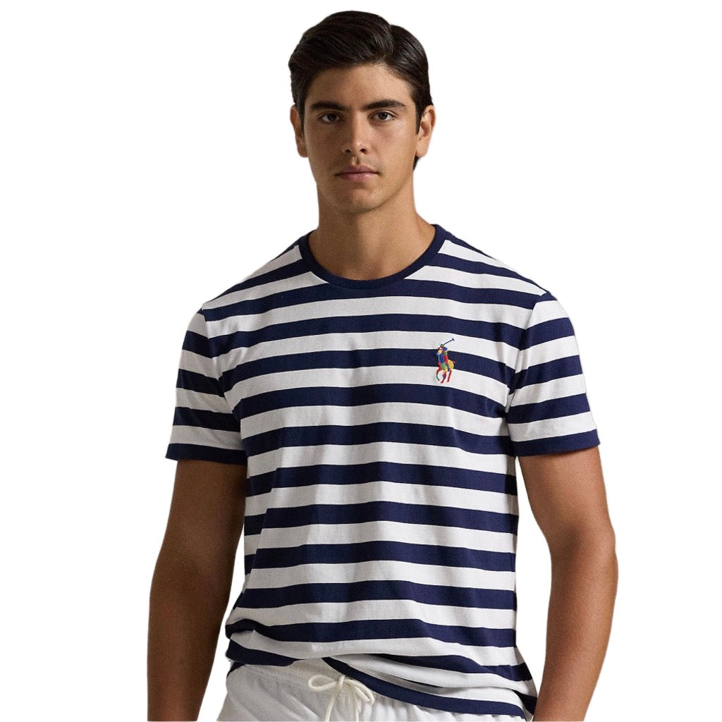 Made with soft cotton jersey, this striped T-shirt features a color-blocked signature Big Pony embroidered at the left chest.