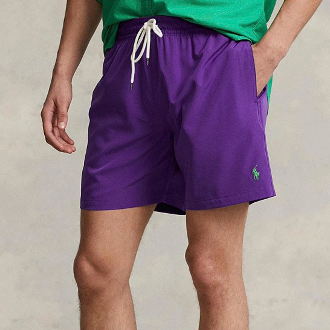 These stretchy swim trunks and their lining are crafted with recycled polyester, reinforcing Ralph Lauren’s aim to create the highest-quality products with minimal harm to the environment. 