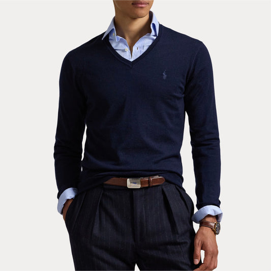 Finished with our signature embroidered Pony, this lightweight sweater is finely knit with wool yarn from Italy that is machine washable and worsted for a smooth texture.